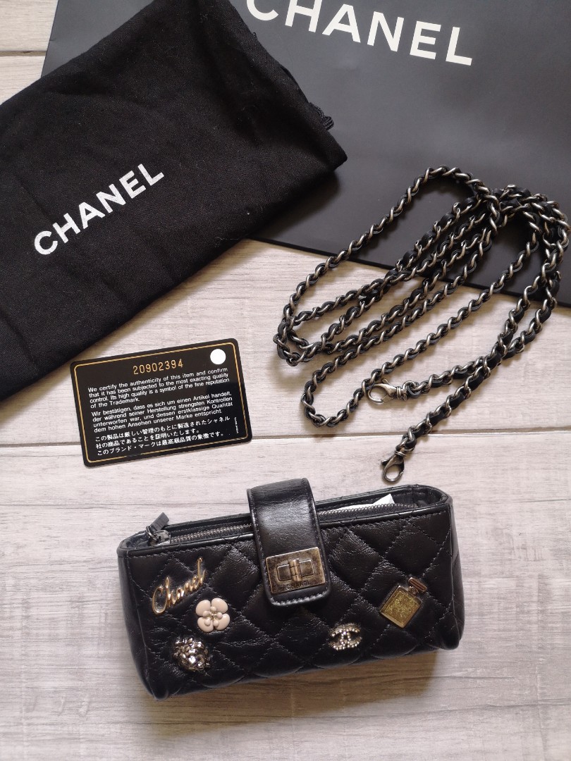 CHANEL Aged Calfskin Lucky Charms 2.55 Reissue Mini Clutch With Chain Black  966561