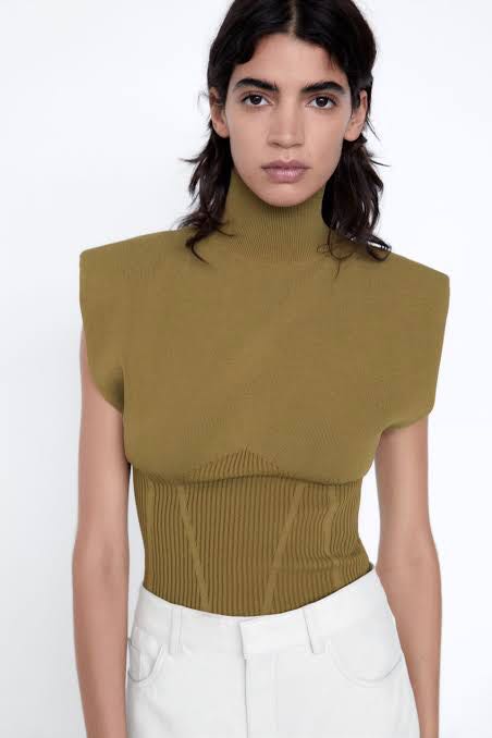 Zara knit sweater with shoulder pads best sale