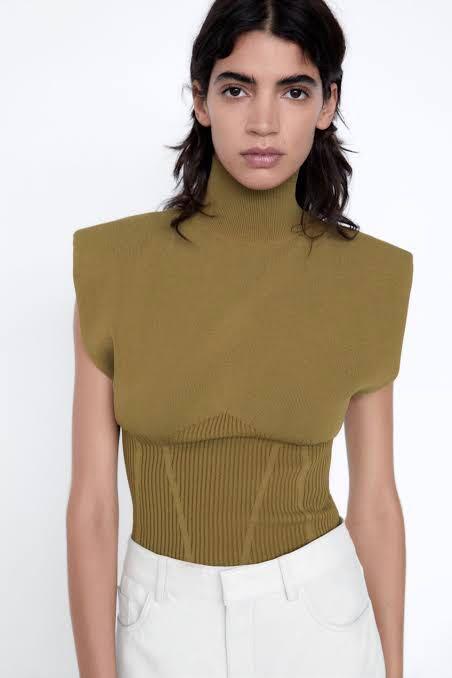 zara black shoulder pad top