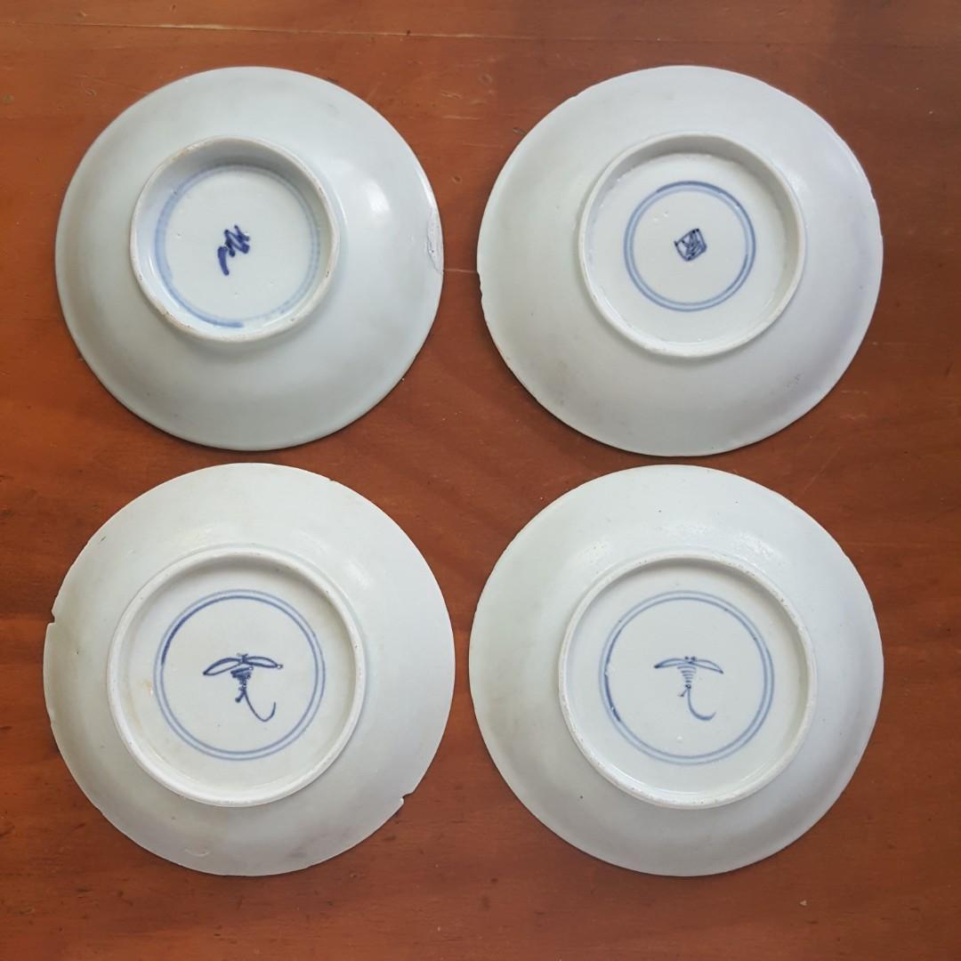 Sold! 4pc Antique Chinese Saucers Kangxi Qing Dynasty Shipwreck Plate