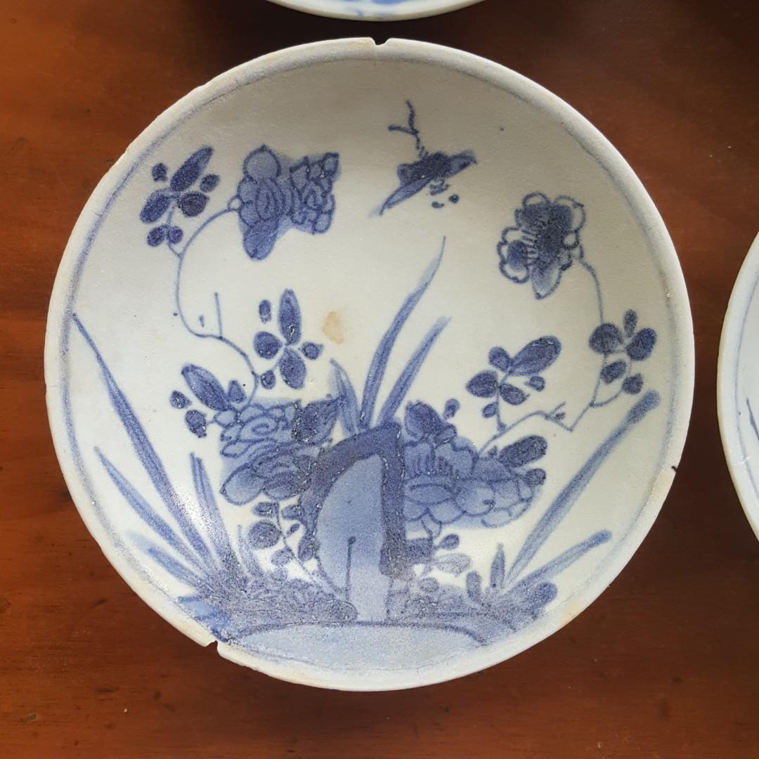 Sold! 4pc Antique Chinese Saucers Kangxi Qing Dynasty Shipwreck Plate