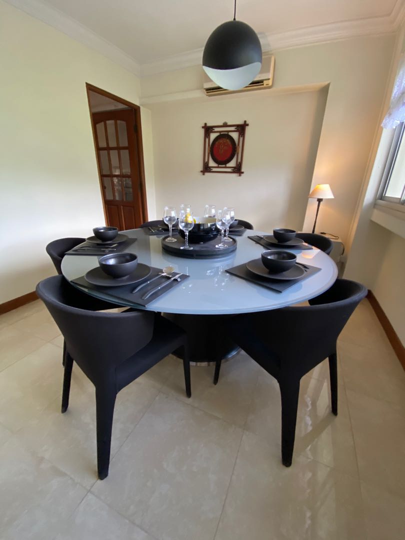 6 seater round dining table with accessories, Furniture & Home Living
