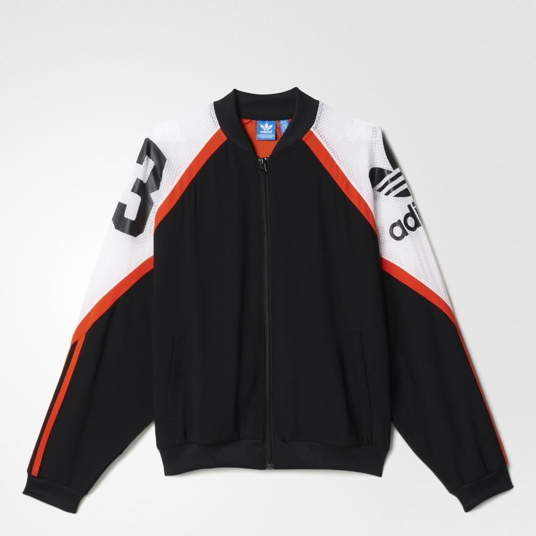 Adidas Basketball Track Jacket UK 12 Black White Orange
