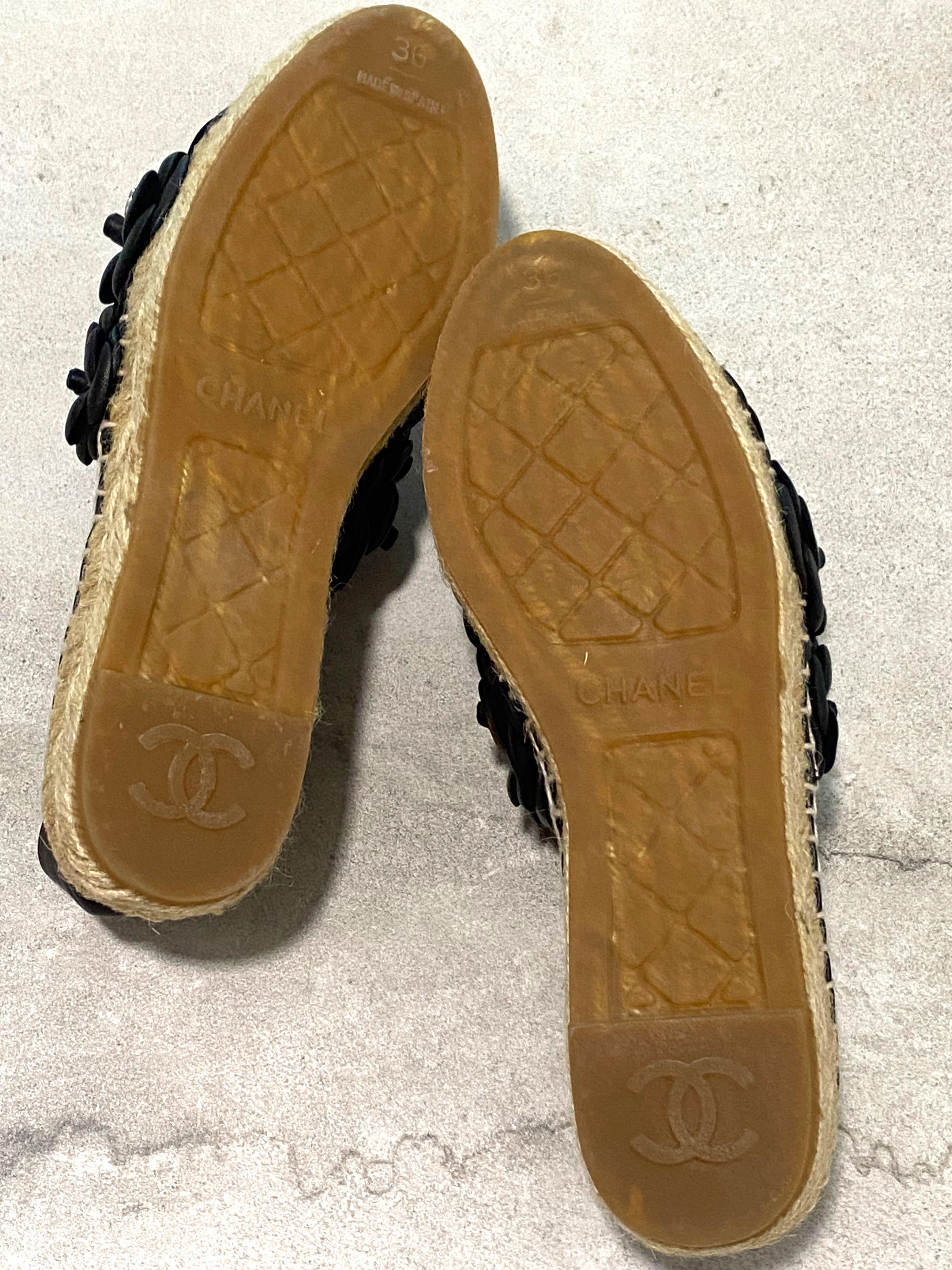 Authentic Chanel Camellia Espadrilles Flat Shoes Size 35.5 36
