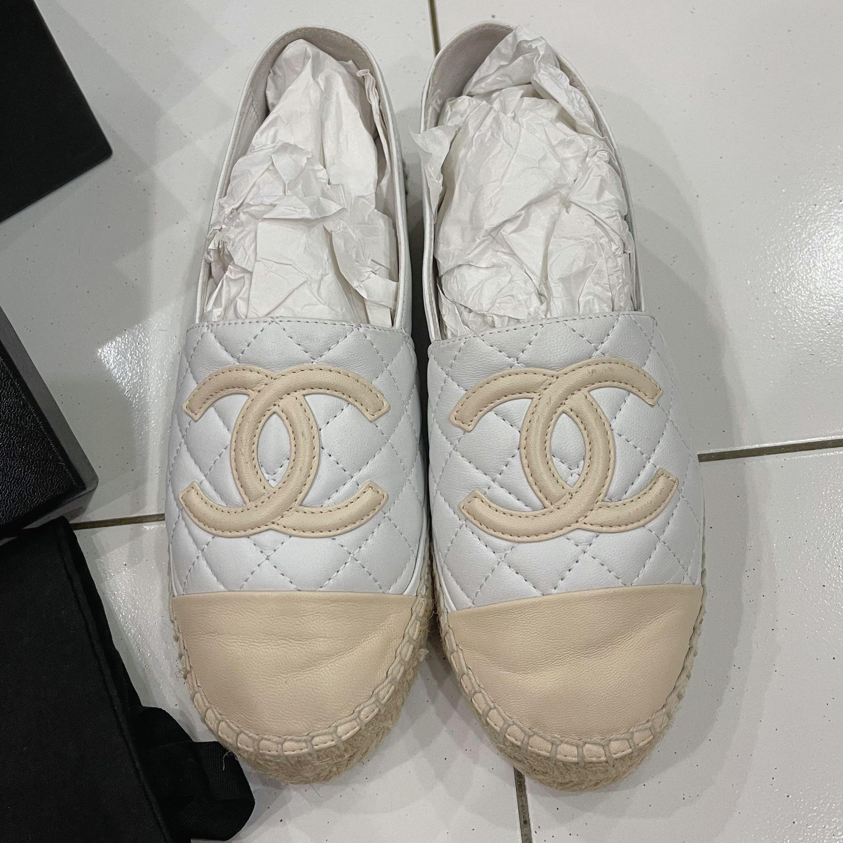 Authentic Chanel Espadrilles White Beige
