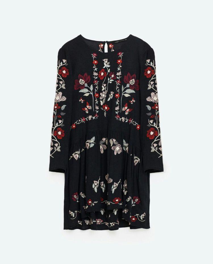 Zara black floral embroidered dress clearance