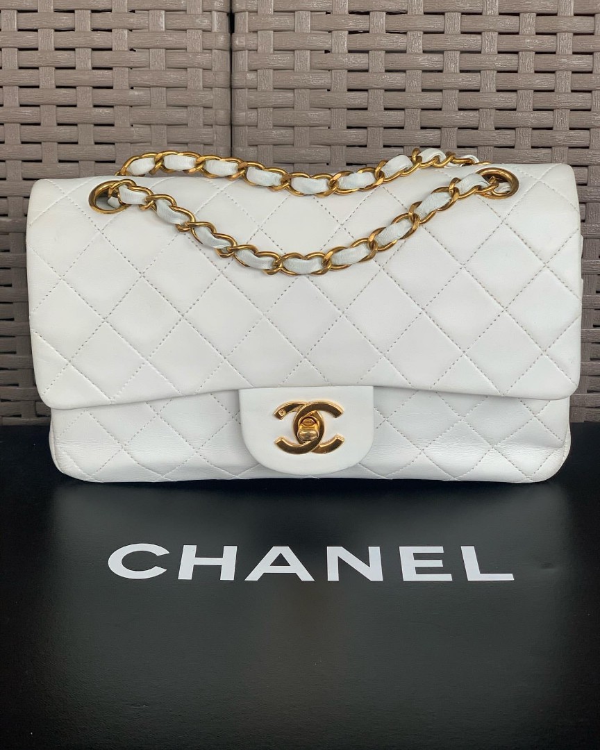 Chanel white quilted lambskin vintage small classic flap bag, Luxury, Bags  & Wallets on Carousell