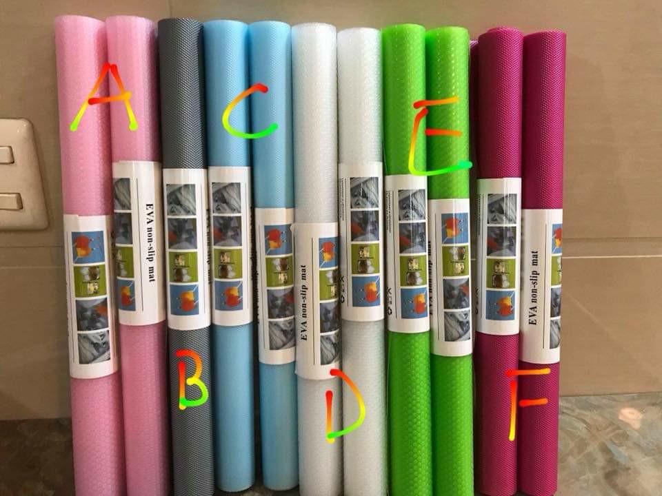 EVA Shelf Mat Waterproof Non Adhesive Non Slip Lining (Category: Home Improvement Tools & Accessories) located in Manila. Submitted by rosebeah (Listing ID 1067709217, Image 1). Description: Non Adhesive non slip Waterproof, Oil proof Mat is thick Environmental Protection Suitable for table, office,dining, kitchen, drawer. Size : 1.5m ( long ) x 45cm (width).