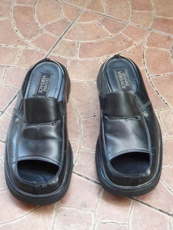 Gianni Versace s Vintage Black Leather Sandals Men