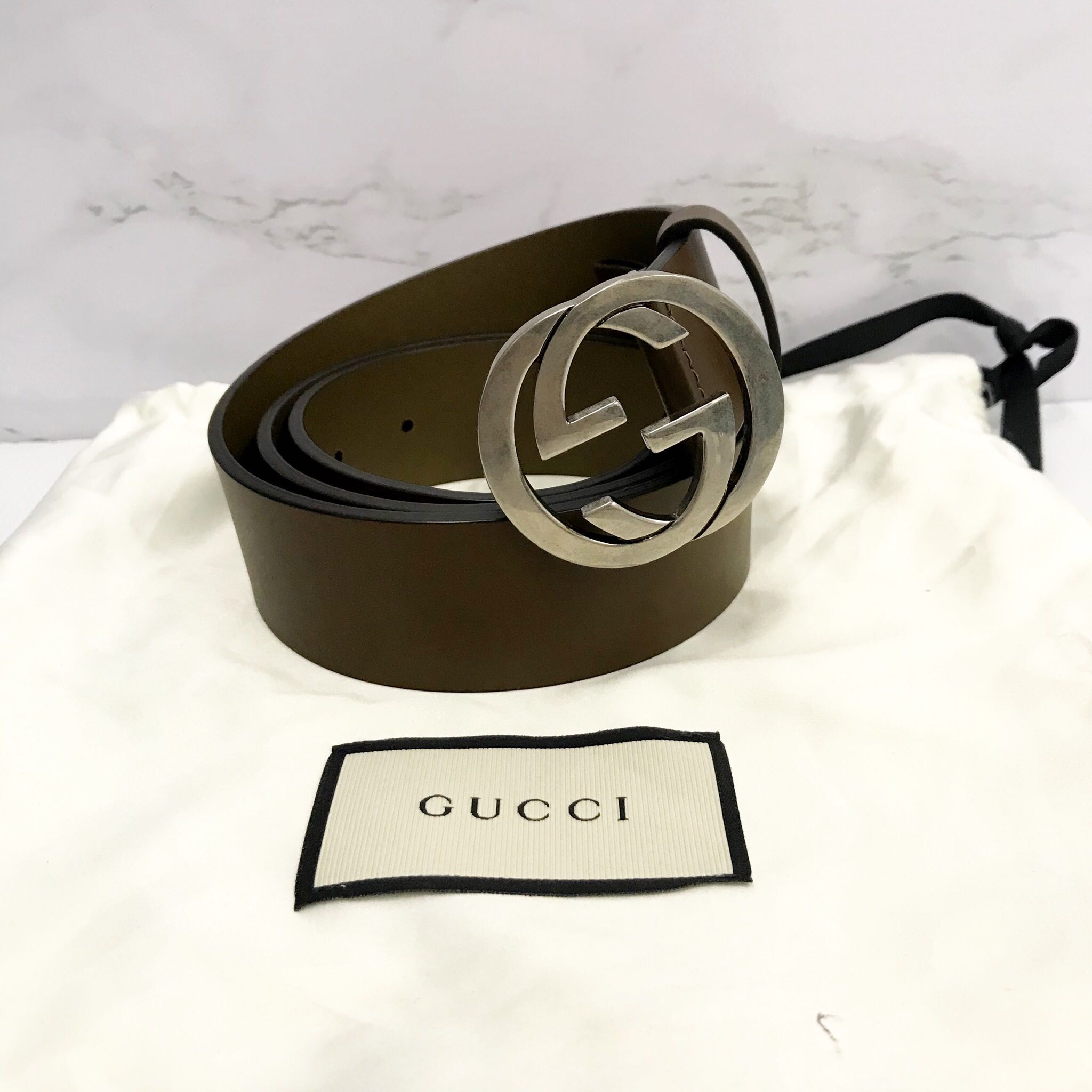GUCCI 368186 BROWN LEATHER BELT 