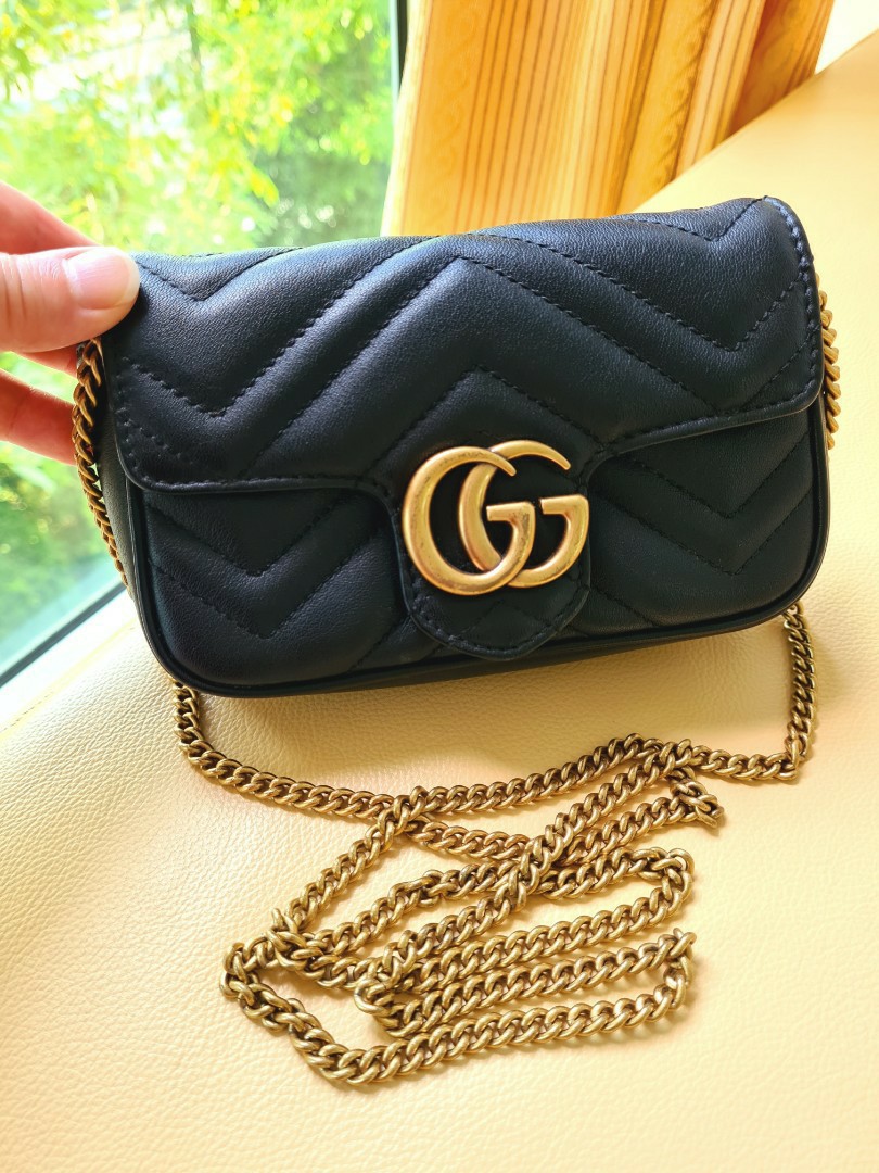 gucci bag black gold chain