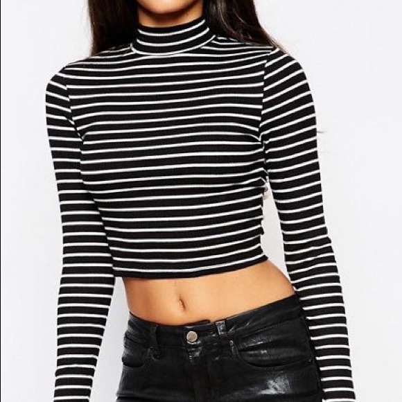 Striped long sleeve mock cheap neck