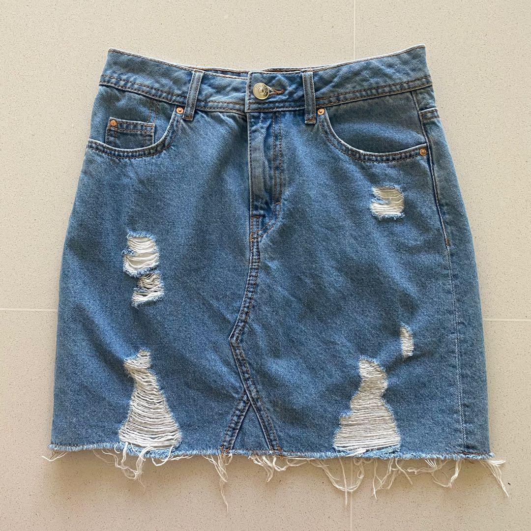 H&m ripped denim skirt online