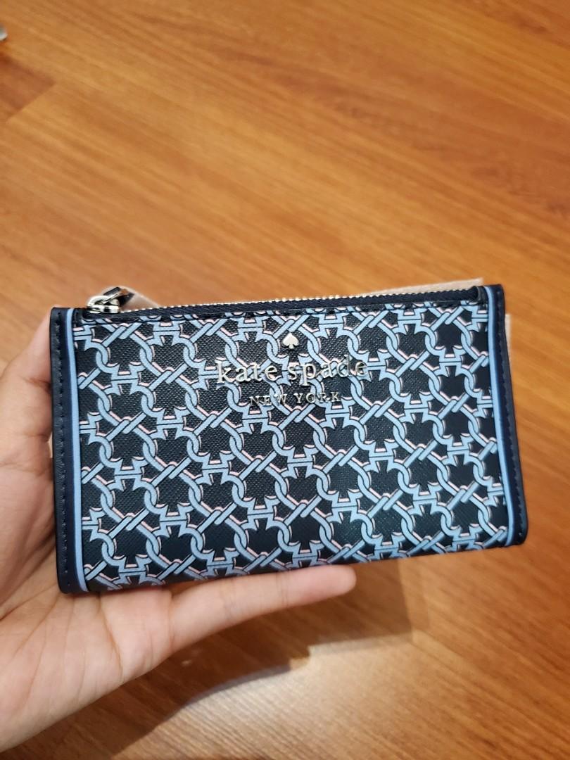 Kate Spade Spade link small slim bifold wallet navy blue
