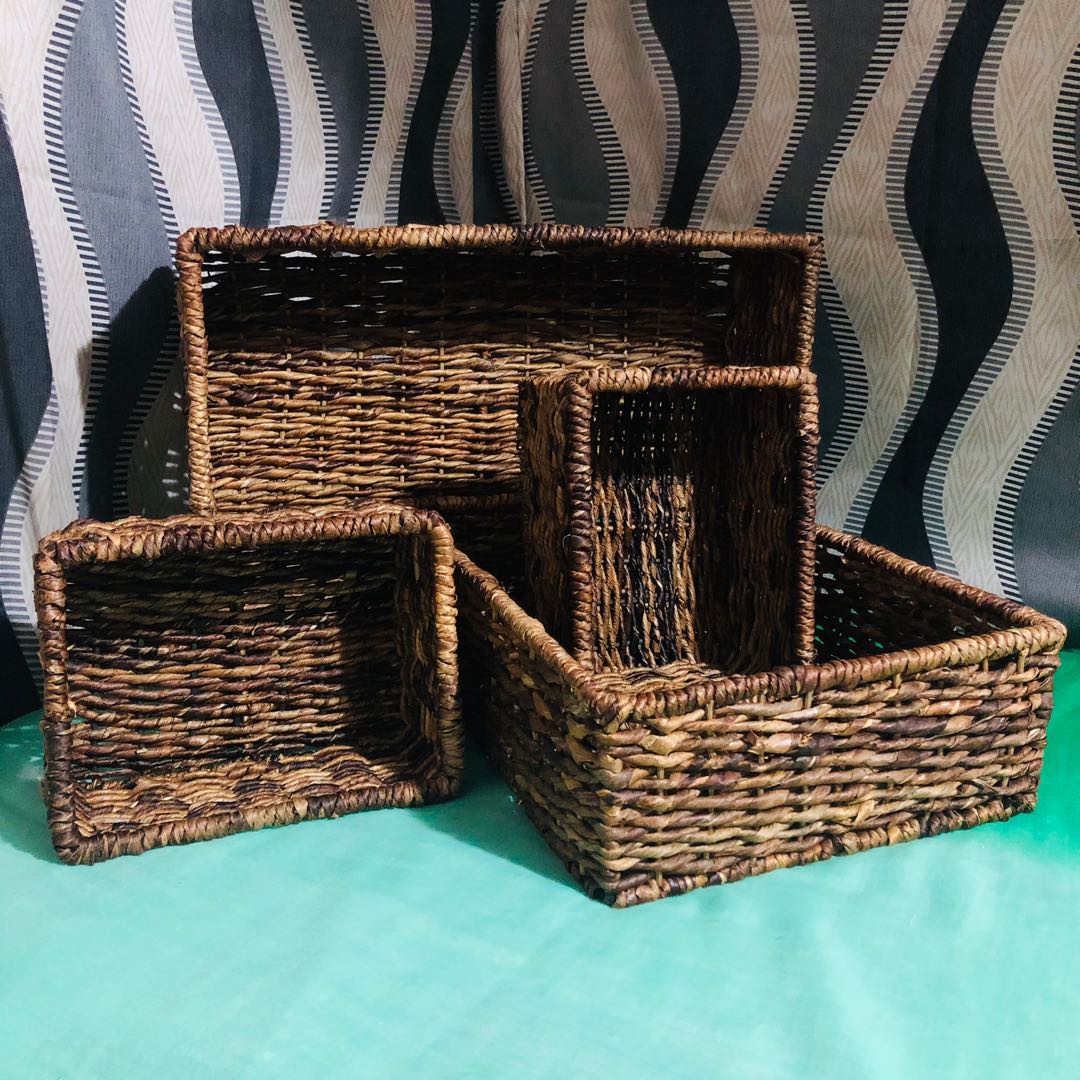 Katoto Basket made of Abaca with metal frame Organizer Storage