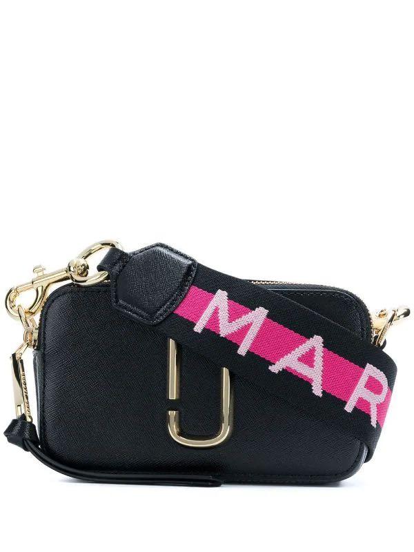 Marc Jacobs black snapshot bag with pink gold straps