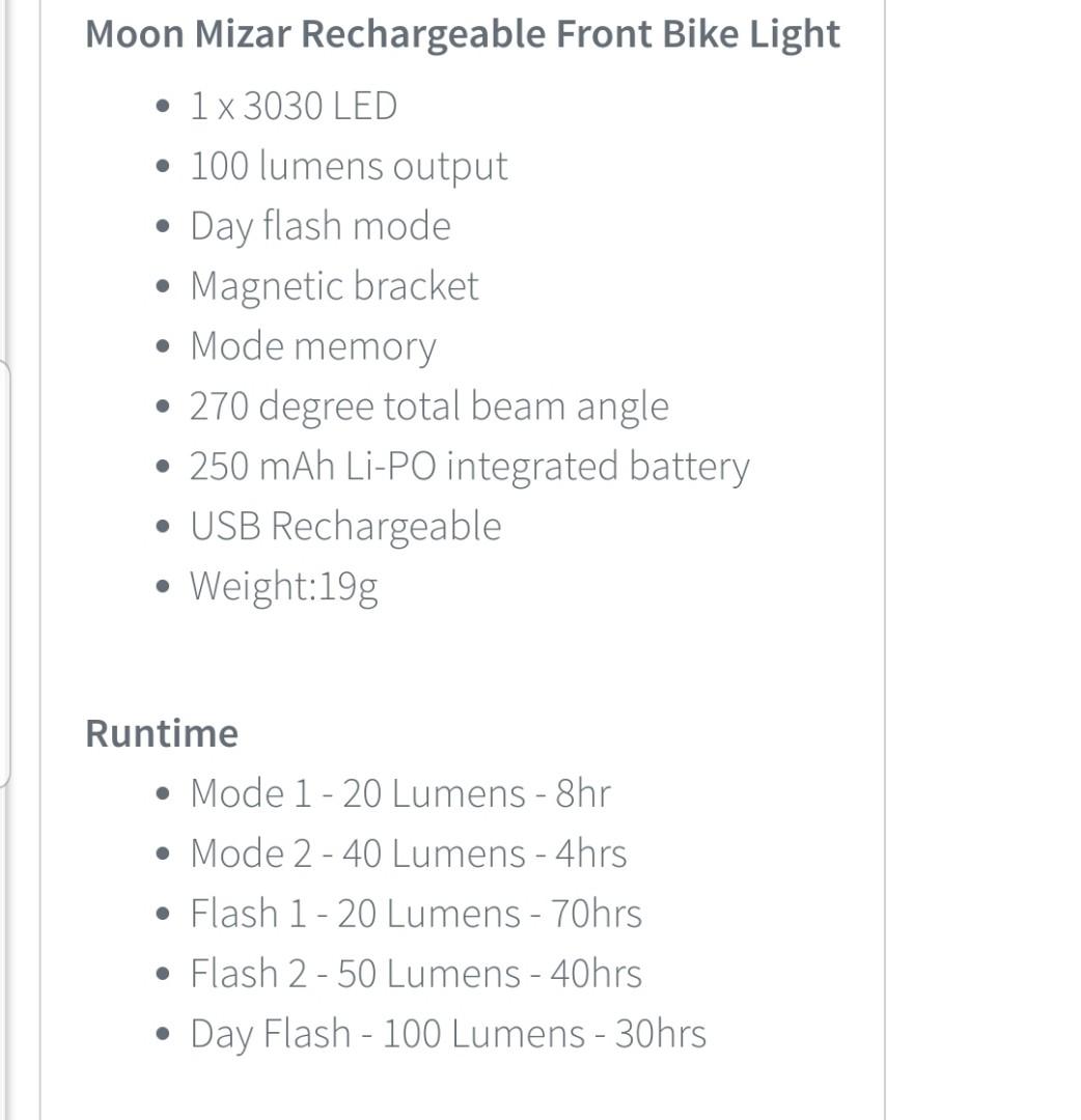 moon mizar front light 100 lumens