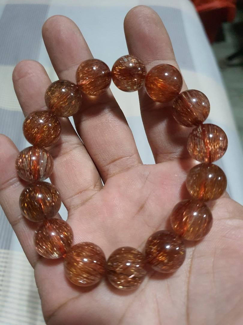 Natural full copper red rutilated quartz bracelet