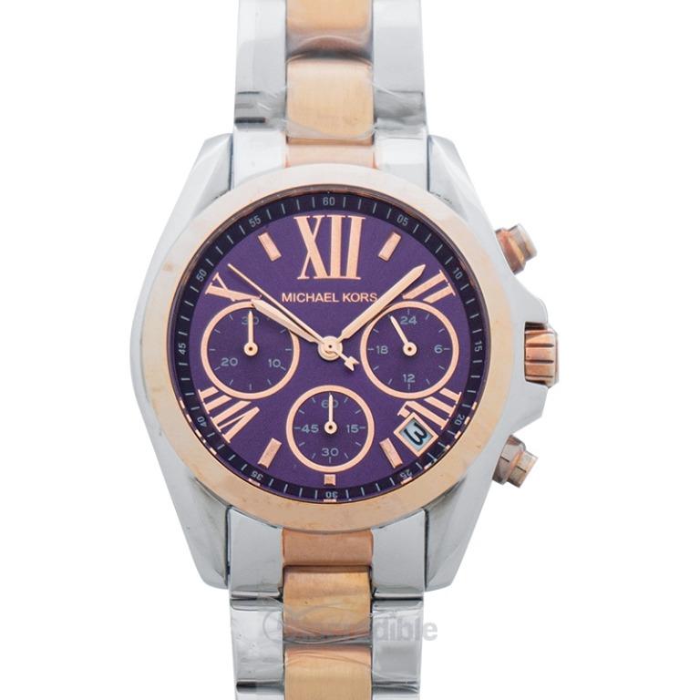 NEW Michael Kors Bradshaw Quartz Purple Dial Two tone Stainless Steel Bracelet Ladies Watch MK6074