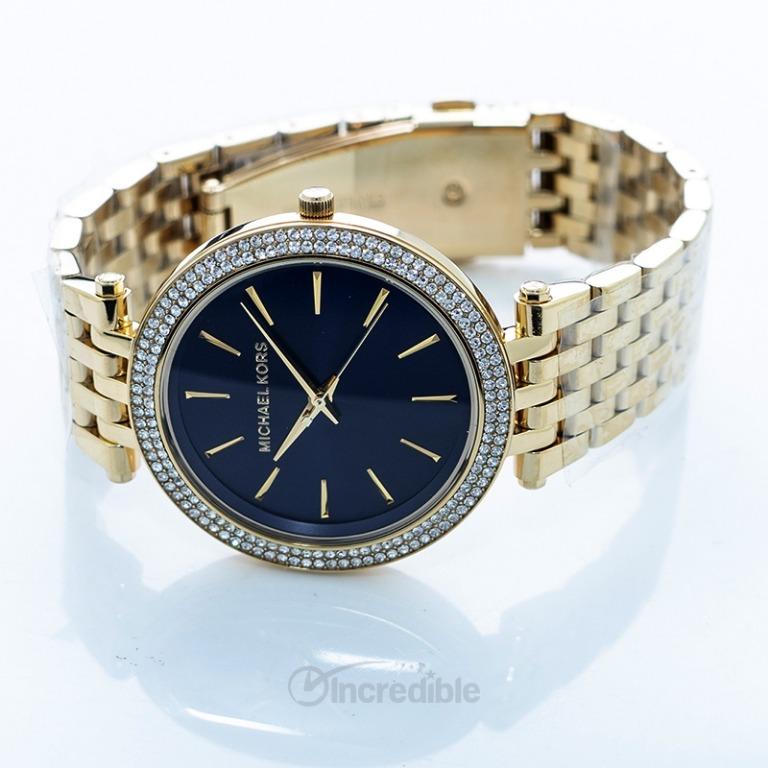 NEW Michael Kors Darci Quartz Blue Dial Crystal Paved Bezel