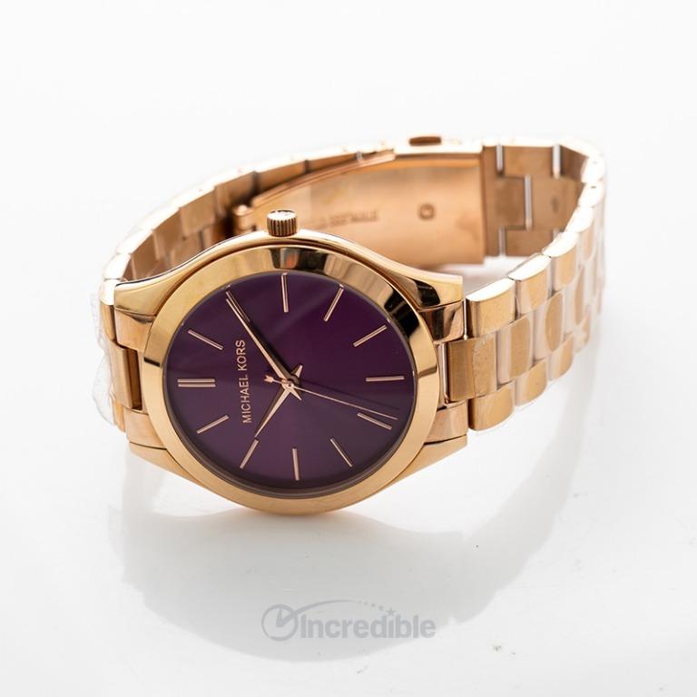 NEW Michael Kors Women s Slim Runway Rose Gold tone Stainless Steel Bracelet Watch Mk3293