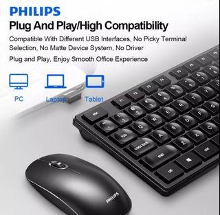 Philips SPT6315 Wireless Mute Keyboard and Mouse Combo Set Plug and Play Ergonomic 2.4G Wireless Mouse for Office Home Computer PC Laptop. NOT FOR MACBOOK LAPTOP.