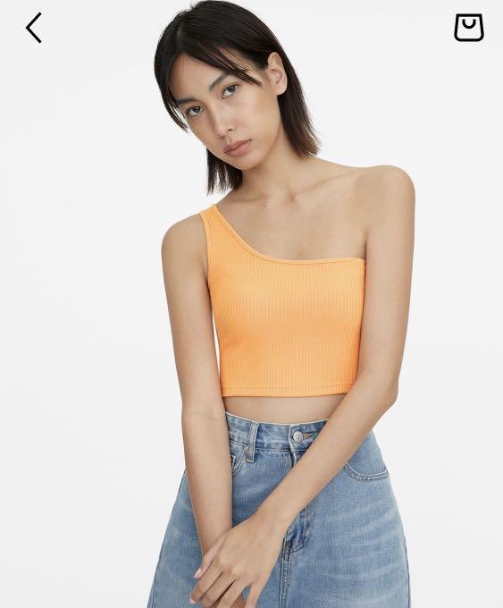 Pomelo Ribbed One Shoulder Crop Top Women s Fashion Tops Sleeveless on Carousell