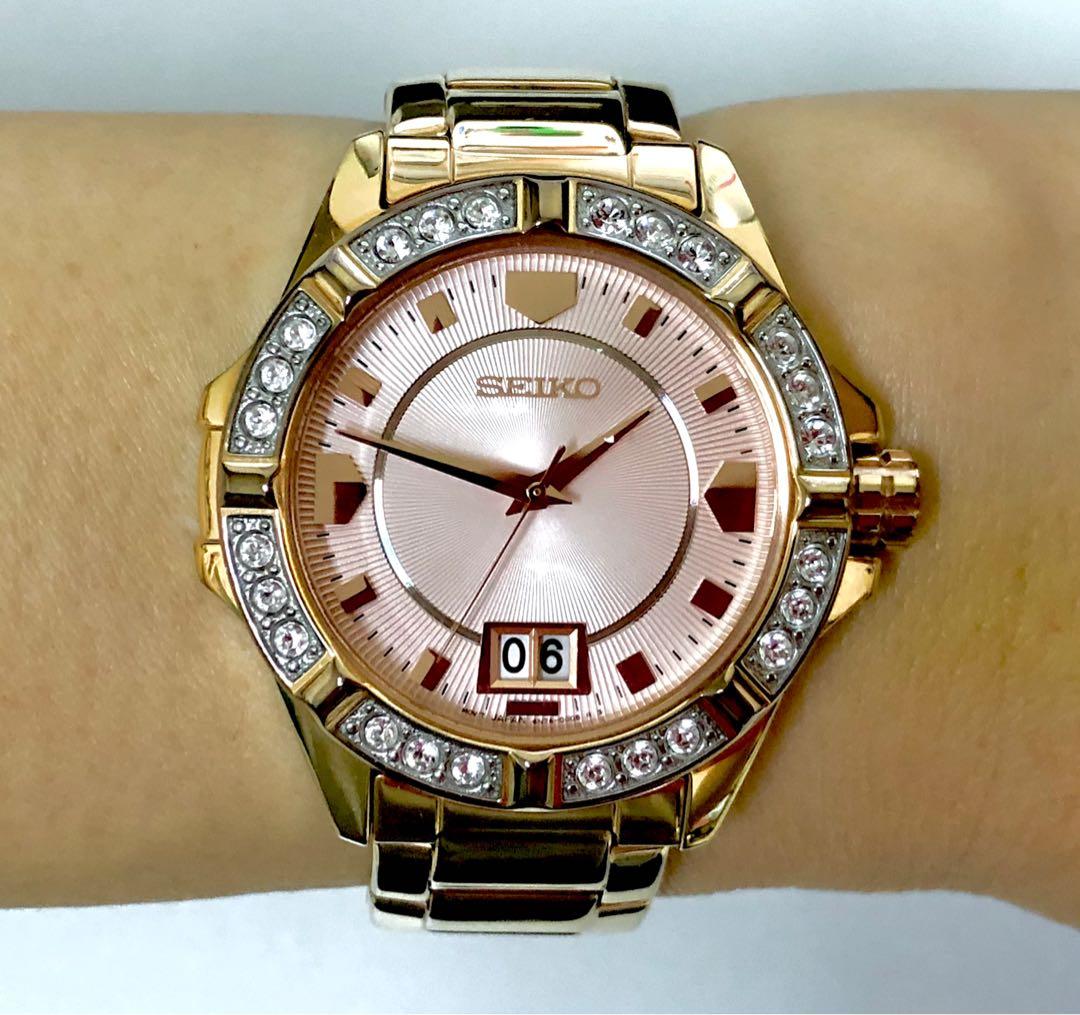 SEIKO Ladies Watch - Swarovski Crystal on Bezel, Rose Gold, Women's  Fashion, Watches & Accessories, Watches on Carousell