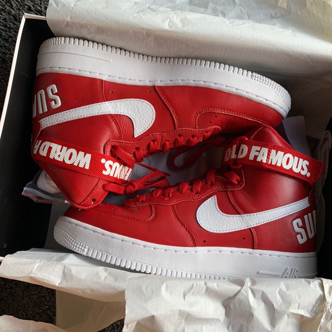 Supreme x nike air force 1 high red clearance