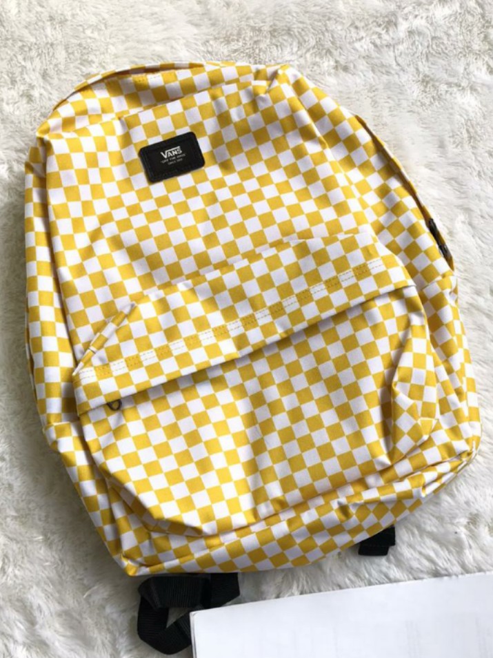 vans realm sunflower checkerboard backpack