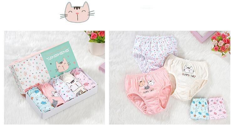 5 Piece/pack Girls Underwear Panties Lovely Cat Boxers for Toddler