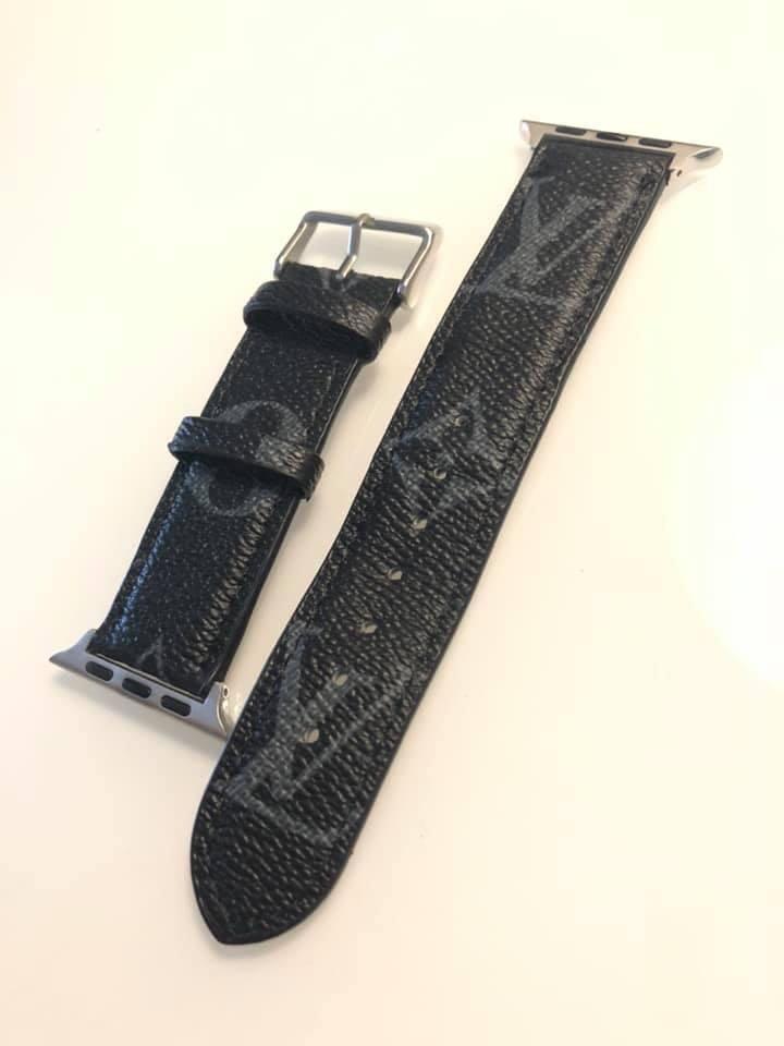 Custom Black Louis Vuitton Apple Watch Band Series 8 7 6 5 4 3 2 1 SE   Individual Brand