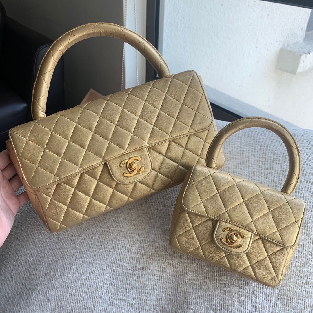 AUTHENTIC CHANEL Gold Twin Parent Child Mother Daughter Kelly Bag💙FULL BOX  SET , Luxury, Bags & Wallets on Carousell