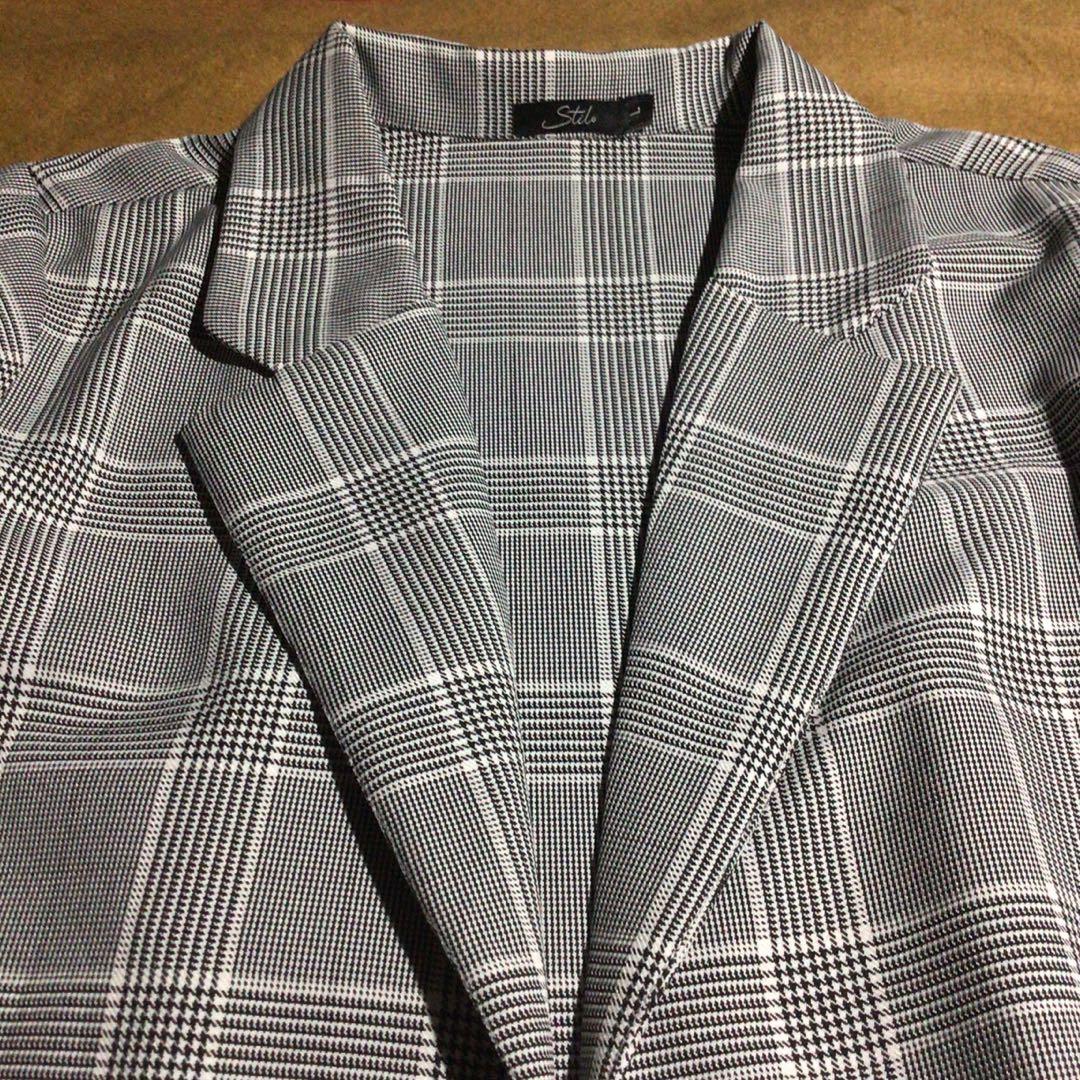 plaid check blazer
