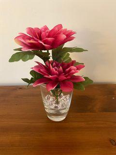 Beautiful Artificial Pink Plant in Glass with Crystals
