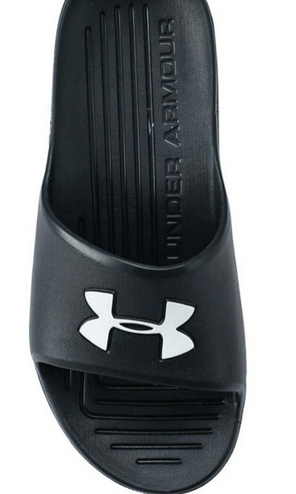 grey under armour slides