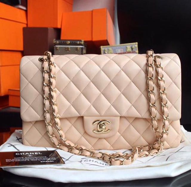 Chanel beige on sale lambskin bag