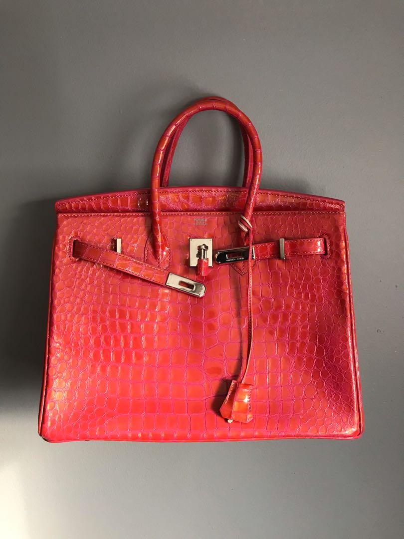 Hot pink crocodile shop hermes birkin bag