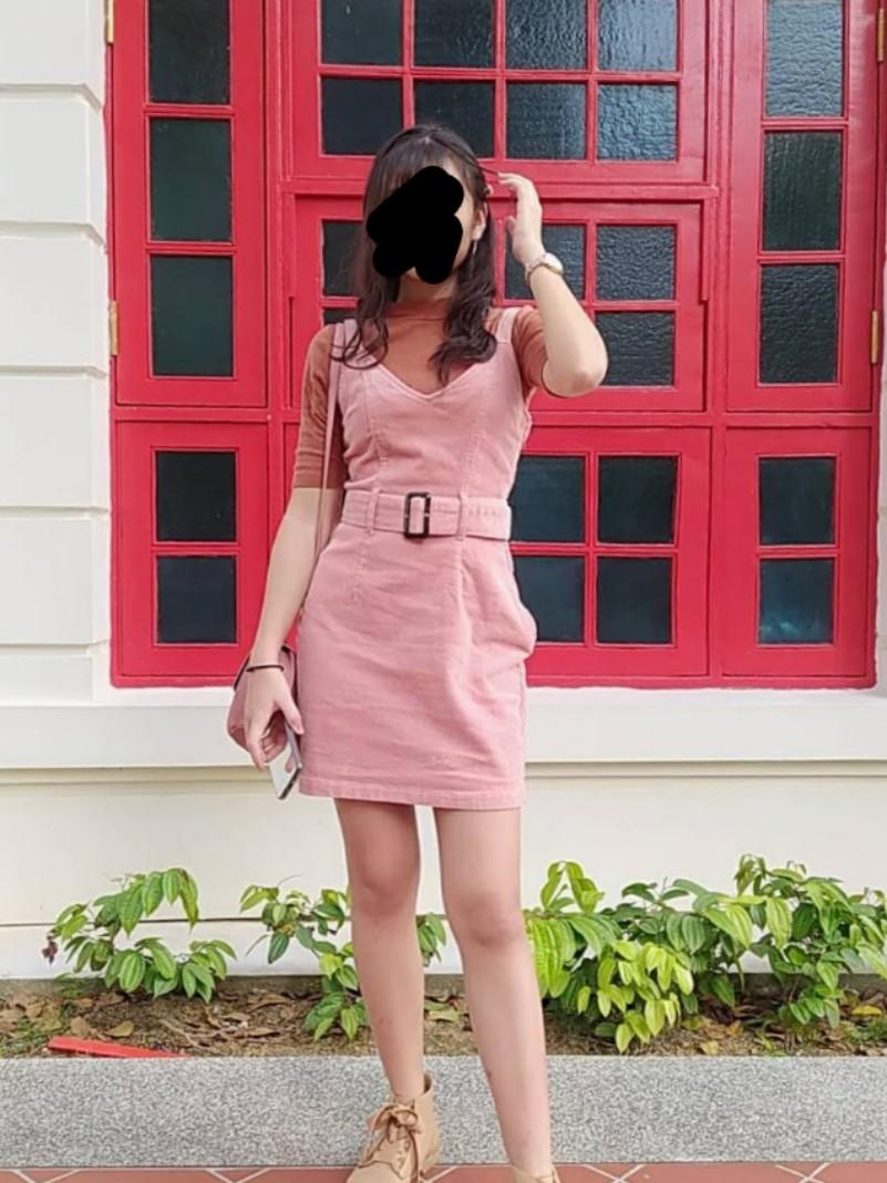 H M Pink Overall Dress with belt
