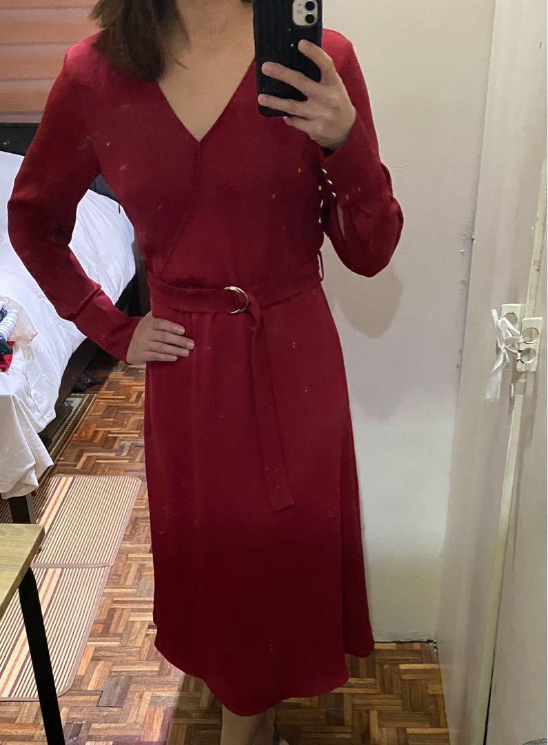 H\u0026M Red long sleeved dress, Women's 