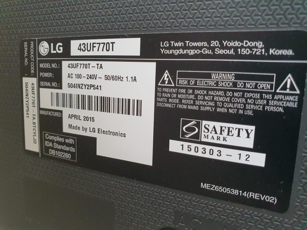 LG 43'' ULTRA HD (4K) LED SMART TV, TV & Home Appliances, TV