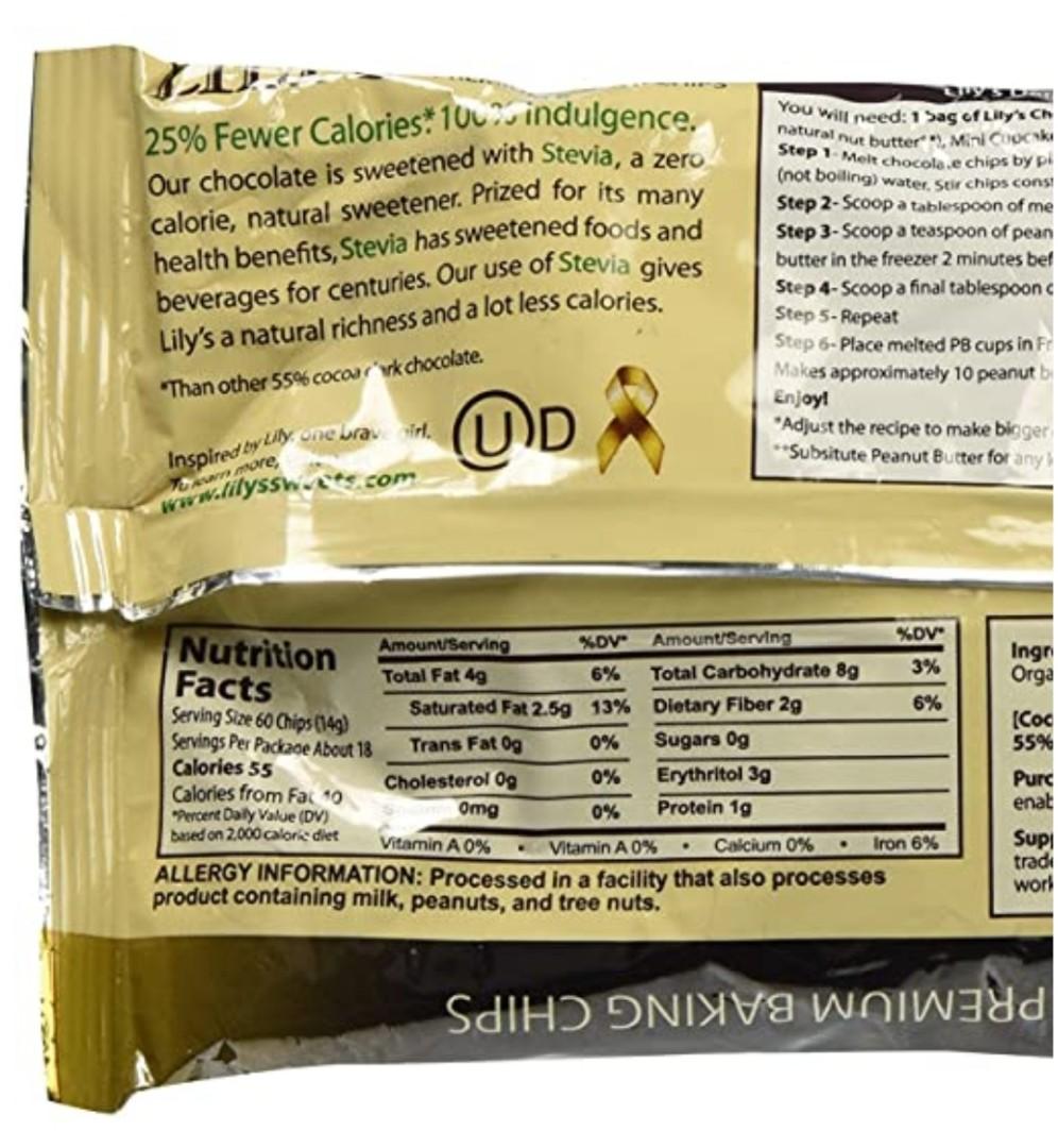 Lily's Dark Chocolate Premium Baking Chips, Food & Drinks ...