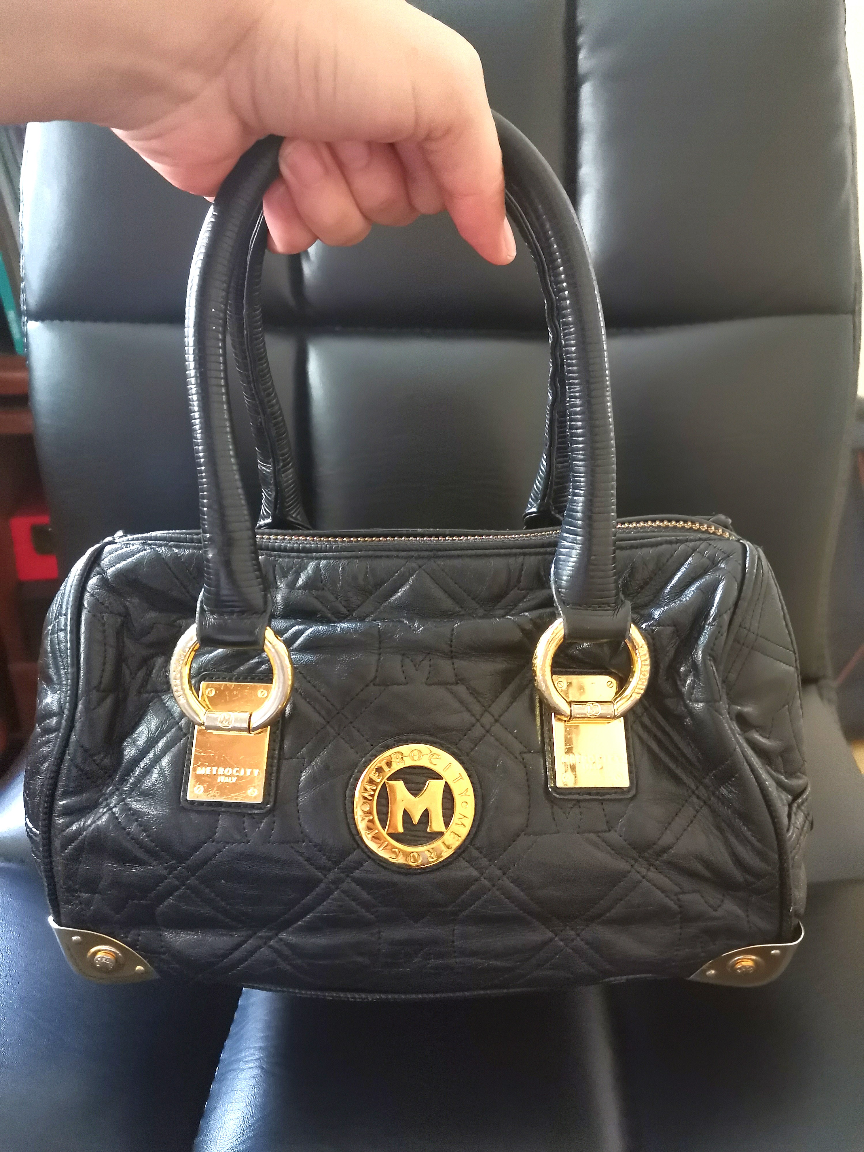 Authentic METRO CITY Black Leather Handbag Made In ITALY