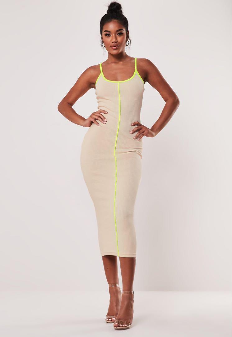 Missguided neon piping stone ribbed midi dress