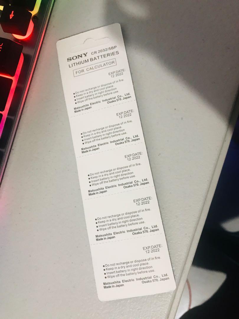 Sony CR2032 CMOS Battery 3v (Category: Chargers) located in Manila. Submitted by sdfsolutions (Listing ID 1067815026, Image 2). Description: Sony lithium batteries CMOS 3v Battery Size: CR2032 Output Voltage: 3V Capacity: 220mAh Size: 20 x 3.2mm Chemistry: Li-MnO2 Replace for: CR2032, ECR2032, DL2032, LM2032, 2032, KCR2032, BR2032, KL2032, L2032, E-CR2032, KECR202 , 5004LC, L14 Tags: CR2032 Sony CR2032 CR2032 Sony battery CR2032 2032 CMOS Battery