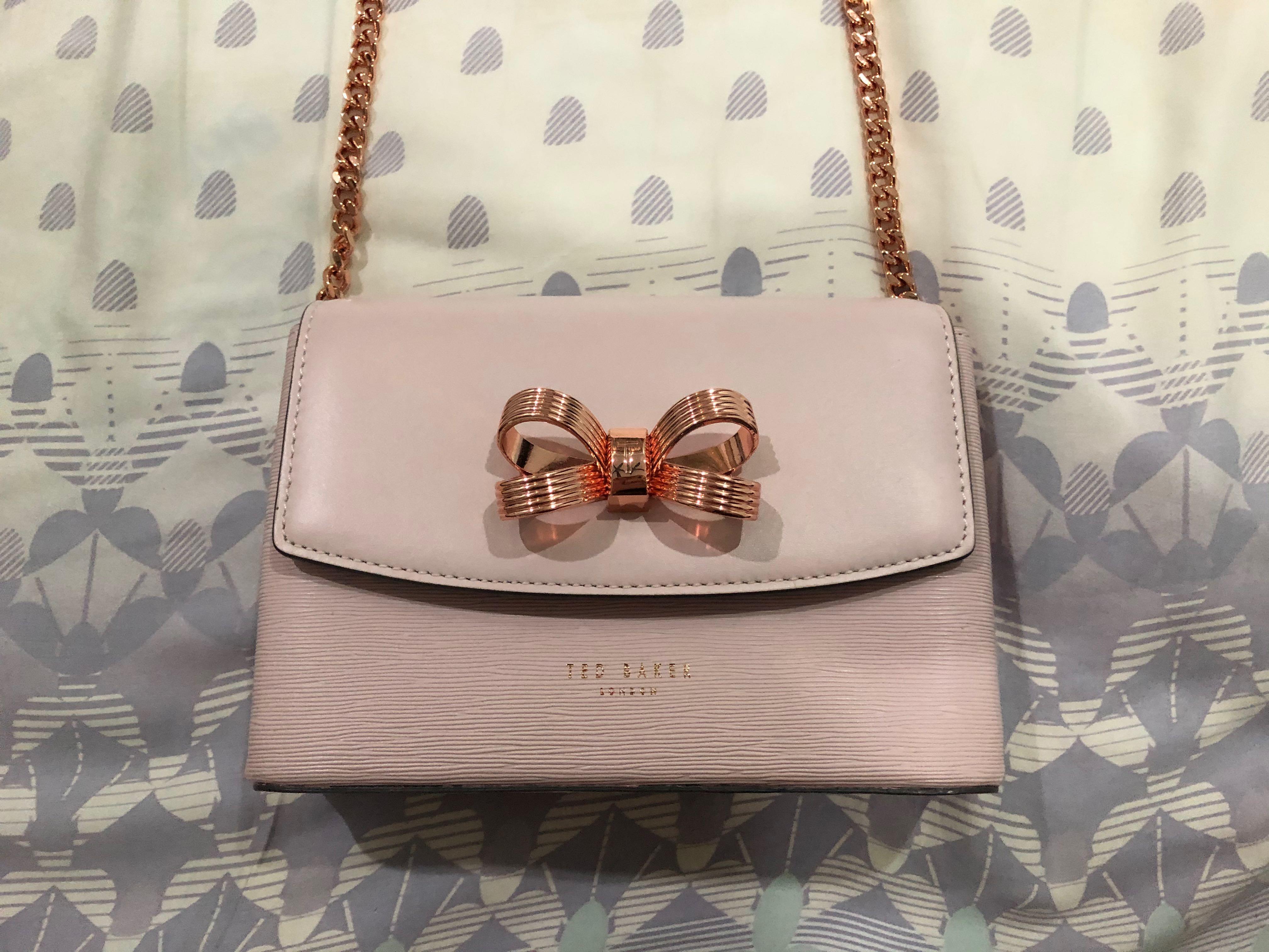 Ted Baker Pale Pink + Rose Gold Dinner Bag, Women's Fashion, Bags