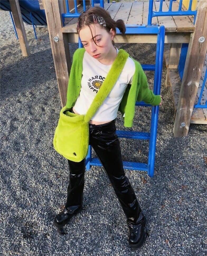 UNIF inspired green fuzzy furry bag
