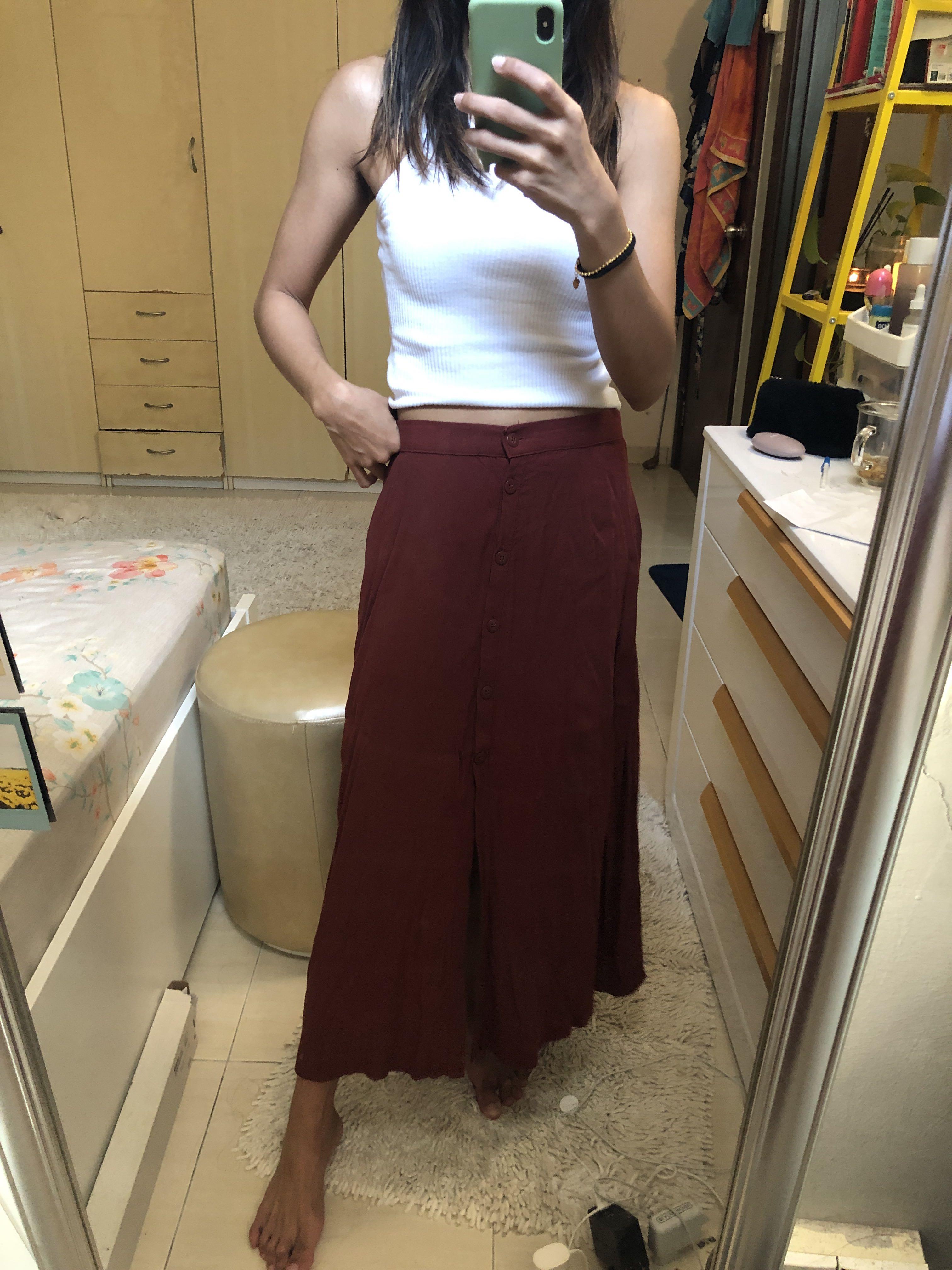 Maroon button skirt clearance