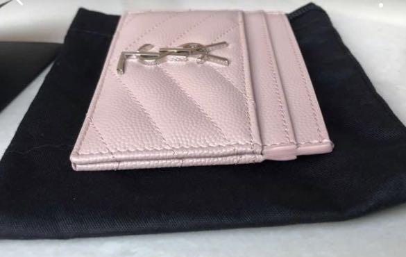 Ysl Saint Laurent Card Holder Pale Pink Shw, Luxury, Bags & Wallets On  Carousell