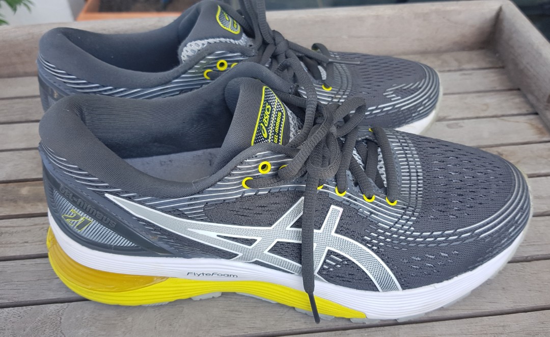 Asics gel nimbus 21 grey yellow cheap